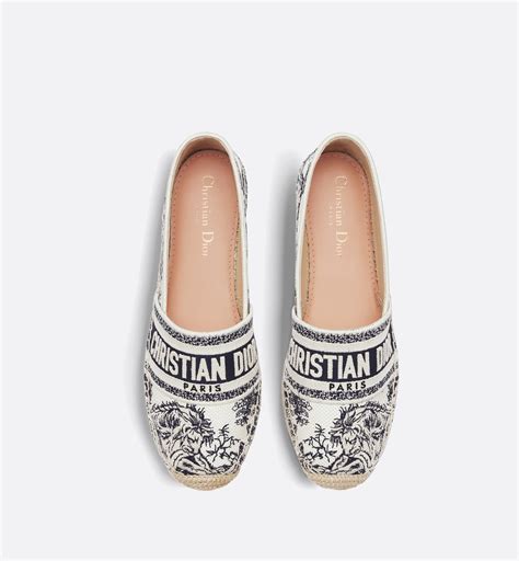 Dior Granville Espadrille White and Navy Blue Cotton 